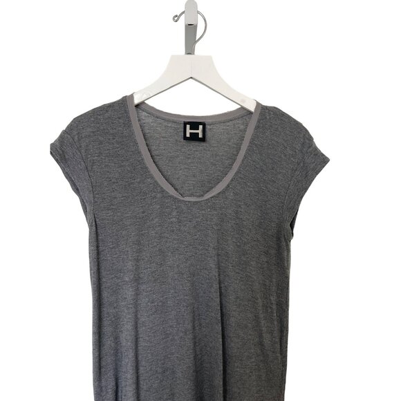H By Bordeaux Charcoal Grey Contrast Silk Trim Tee - Picture 5 of 5
